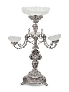 An Elkington & Co. Silver-Plate and Cut Glass Epergne