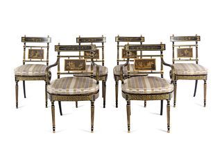 A Set of Six Regency Painted and Parcel Gilt Dining Chairs