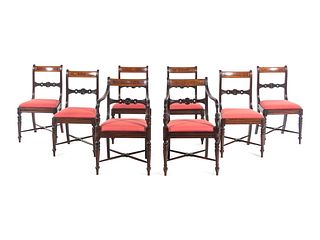 A Set of Eight Regency Style Mahogany and Satinwood Dining Chairs