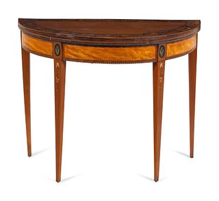 An Edwardian Painted Satinwood Flip-Top Game Table