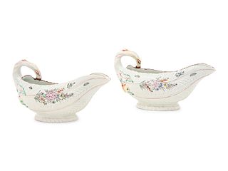 A Pair of Worcester Porcelain Sauce Boats