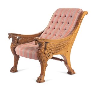 An Empire Style Eagle Carved Walnut Armchair