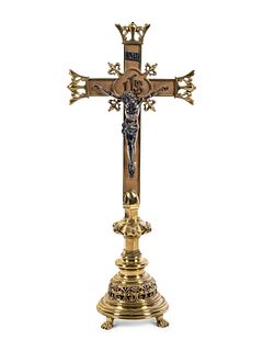 A Gorham Silver and Gilt Brass Altar Crucifix