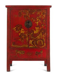 A Chinese Export Red Lacquer Cabinet with Gilt Decoration
