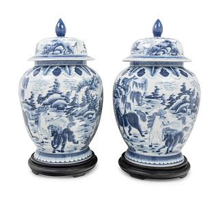 A Pair of Chinese Blue and White Porcelain Jars