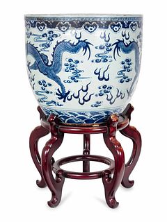 A Chinese Blue and White Porcelain Jardiniere