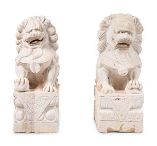 A Pair of Chinese Carved Marble Buddhistic Lions
