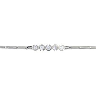 A 14ct gold cubic zirconia bracelet. Designed as five circular-shape cubic zirconia, each within a p