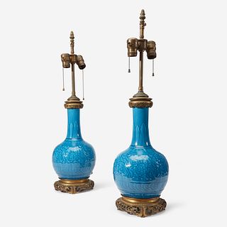 A Pair of Ormolu-Mounted Theodore Deck Faience 'Persian Blue' Ground Vases Late 19th century