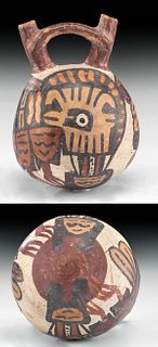 Small Nazca Pottery Stirrup Vessel - Horrible Birds
