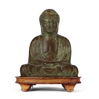 Japanese Bronze Meditation Buddha w/ Stand