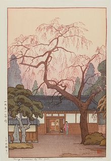Toshi Yoshida "Cherry Blossoms by the Gate" Print