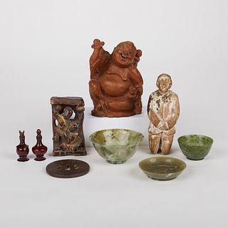 Grp: 9 Asian Wood & Bronze Objects