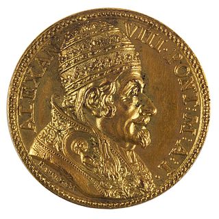 Alexander VIII Gilt Bronze Papal Medal Scudo 1690 - Hamerani