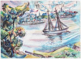 Nathaniel Dirk Sailing Ship Watercolor