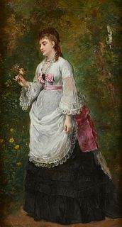 19th c. Portrait of Lady w/ Rose Oil on Board