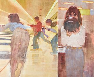 Bernie Fuchs "Bowling" Oil on Canvas Diptych