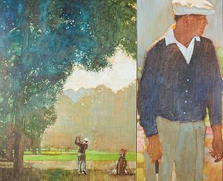 Bernie Fuchs "Golfer, Ben Hogan" Oil on Canvas
