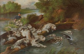 Henry Carling Hunting Scene Pastel on Canvas