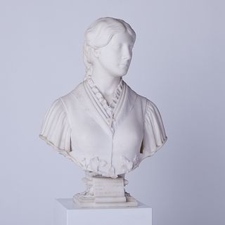Preston Powers Bust of Woman Marble Sculpture