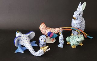 Collection of Six Hand Painted Herend Porcelain Animal Figures