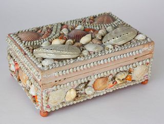 Shell Encrusted Lift Top Jewelry Box, 19th Century