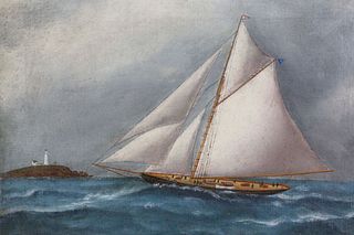 American Yacht Portrait "A Gaff Cutter Off Cape Neddick, Maine", late 19th Century