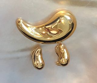 Tiffany & Co. Elsa Peretti 18k Yellow Gold Swirl Brooch and Pair of Matching Earclips