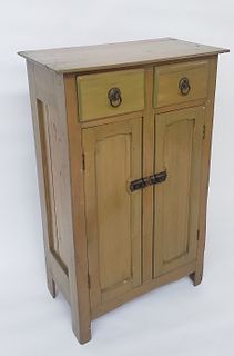 Antique American Yellow and Green Painted Cabinet