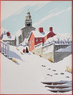 Doris and Richard Beer Watercolor on Paper, "Snowy Stone Alley", Nantucket
