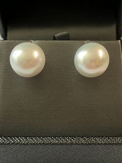 Pair of 13mm White South Sea Pearl Earrings, 14k