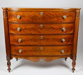 American Sheraton Bow Front Chest of Drawers, circa 1820