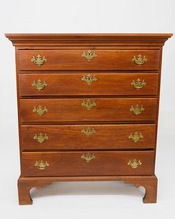 American Cherry Chippendale Five Drawer Tall Chest, circa 1800