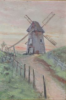 Oil on Board "View of The Old Mill Nantucket", 19th Century