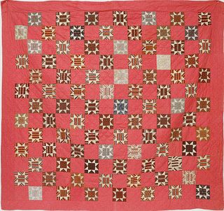 Rare 1858 Male Constructed Calico "Star in a Square" Patchwork Quilt