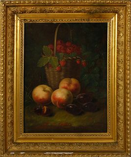 Oil on Canvas "Still Life with Basket of Raspberries", 19th Century