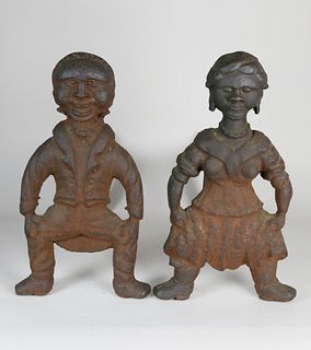 Pair of American 19th Century Cast Iron Figural Andirons