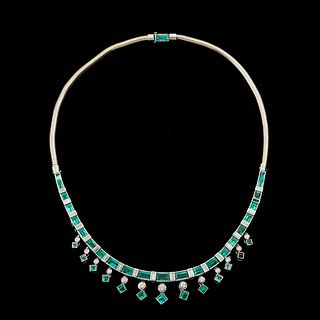 Women's Platinum 14K White Gold Emerald & Diamond Necklace