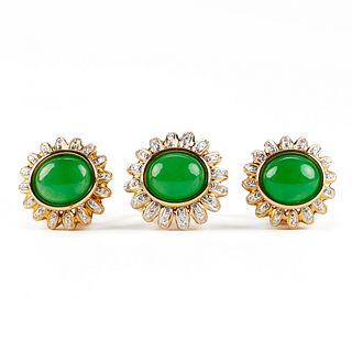 14K Gold Jade Diamond Ring & Earring Set