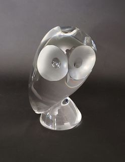 Donald Pollard Signed Steuben Clear Crystal Owl Figurine