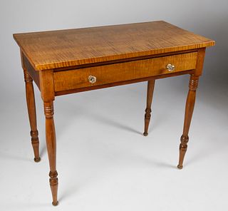 American Sheraton Maple and Tiger Maple One Drawer Writing Table, 19th century