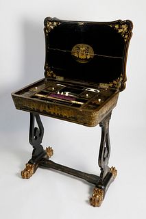 Chinese Export Gilt and Black Lacquer Sewing Table, circa 1835