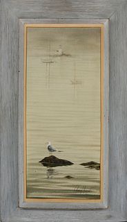 Robert Perrin Watercolor on Paper "Slack Tide at Brant Point with Seagull"