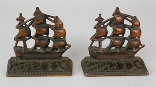 Pair of Brass Clipper Ship Bookends