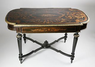 French Marquetry Parlor Table with Bronze Mounts, 19th Century