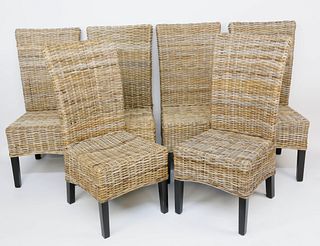 Set of Six Rattan Dining Chairs, Contemporary