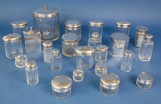 Group of 21 Crystal and Sterling Glass Vanity Jars