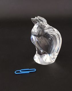 Signed Steuben Clear Crystal Rooster Figurine Paperweight Hand Cooler