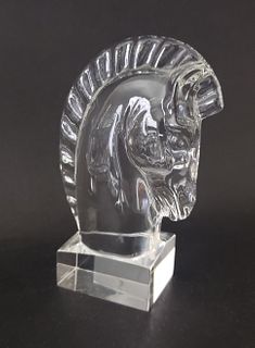 Signed Steuben Clear Crystal Horse Head Figurine Paperweight