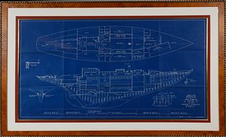 John G. Alden Blue Print Lithograph "Auxiliary Cruising Sloop"